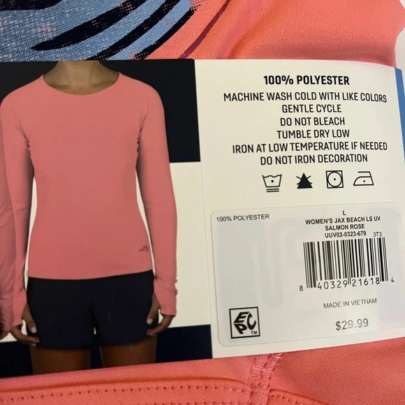Reel Life Long Sleeve‎ Graphic Performance Top Womens Large Salmon Rose NWT - Picture 7 of 8